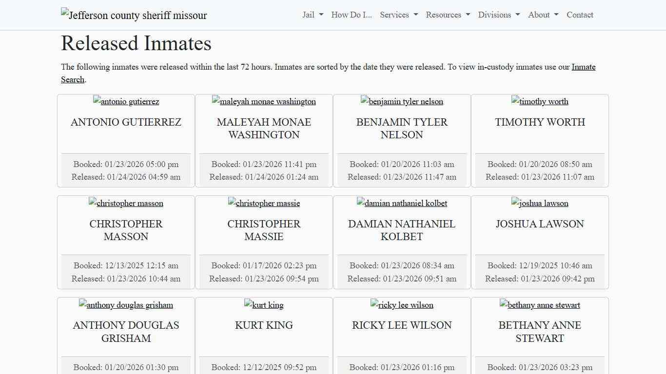 Recently Released Inmates Jefferson County Sheriff's Office